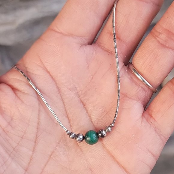 Vintage Native American handmade sterling balls, malachite ball, liquid silver h - Picture 12 of 14